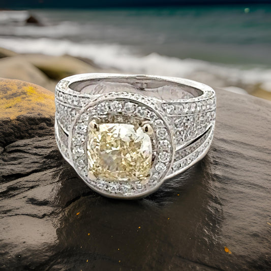 Estate Designer Michael M. 2.14 ct Natural Fancy Dark Grey-Greenish Yellow (GIA) Diamond Ring 14742