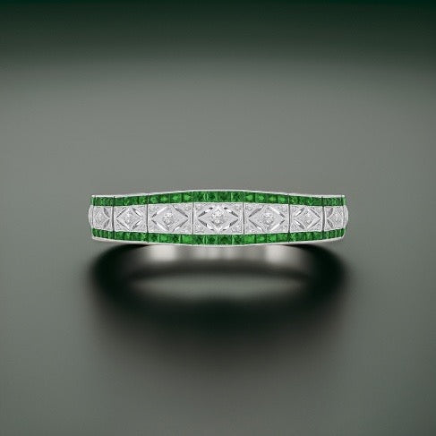 Art Deco Reproduction Aristocrat Emerald and Diamond Bracelet 10847