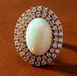 Vintage 1980's Opal and Diamond 14K Yellow Gold Ring