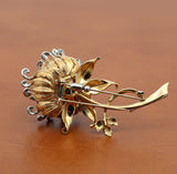 Vintage Italian "En Tremblant" Moving Petals Diamond and 14k/18k Yellow/White Gold Flower Brooch