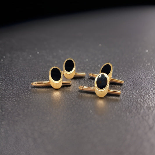 New Designer Lindsay & Co Onyx 14k Yellow Gold Shirt Studs (4) 13775