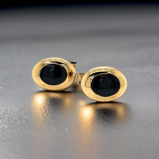 Estate Oval Black Jade 14k Yellow Gold Cuff Links 13773