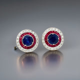 Art Deco Reproduction Aristocrat Diamond Ruby and Sapphire Earrings 13548