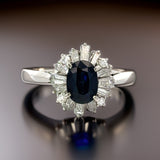 Estate 1.40 ct Sapphire Diamond Platinum Halo Ring 13404