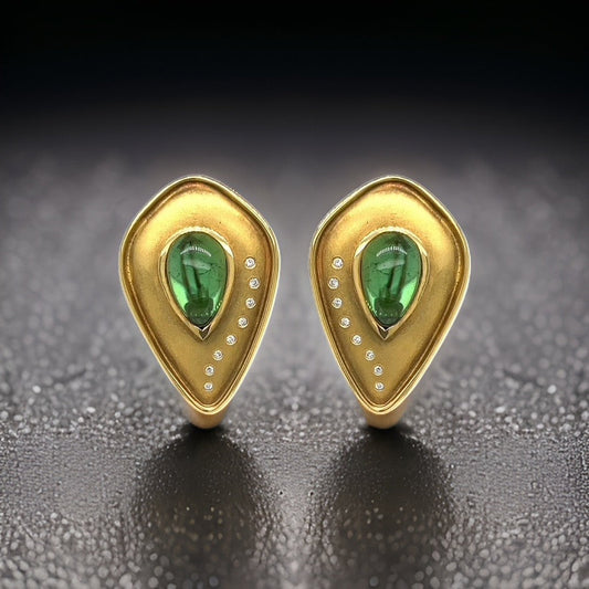 Estate S. Sadler 12.00 cttw Green Tourmaline Diamond Earrings 13377