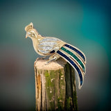 Estate Bird Diamond Sapphire Emerald Brooch 13290