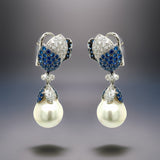 Estate 15.76 mm South Sea Pearl 2.68 cttw Diamond 7.90 cttw Sapphire Dangle Earrings 13281