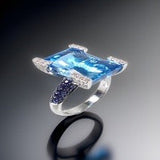 E.H. Collection 15.68 ct Blue Topaz and Diamond Ring 13026