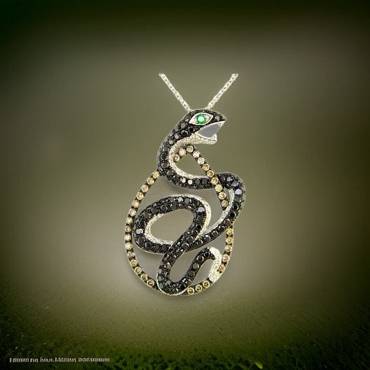 Effy Espresso and Black Diamond, Emerald and 14K White Gold Snake Necklace