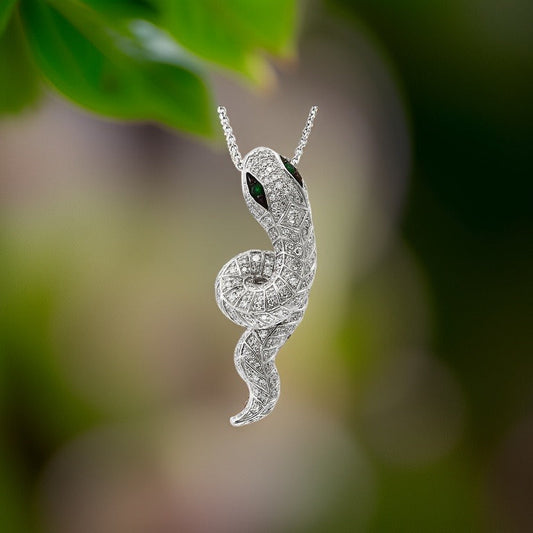 Effy Diamond, Emerald and 14K White Gold Snake Necklace