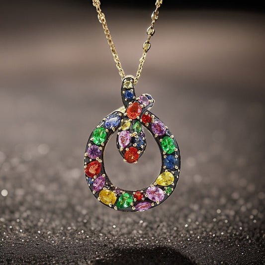 E.H. Collection 3.64 cttw Multicolor Sapphire and Tsavorite Snake Pendant With Chain 12905