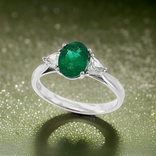 Effy Emerald and Diamond Platinum 3-Stone Ring