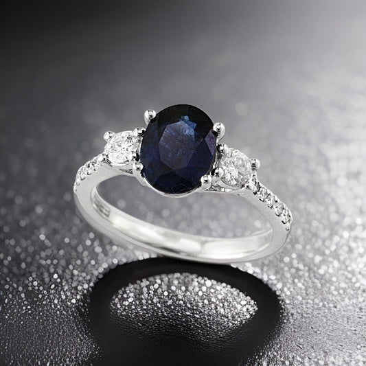 Effy Sapphire, Diamond and 14K White Gold 3-Stone Ring