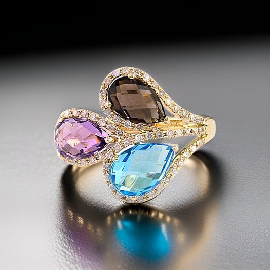 Effy Amethyst, Blue Topaz, Smoky Quartz, Diamond and 14K Yellow Gold