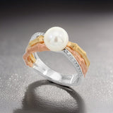 E.H. Collection Tricolor Gold Diamond and Pearl Ring 12808