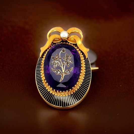 Estate Amethyst & Diamond Circa 1890 Pendant/Brooch 12609