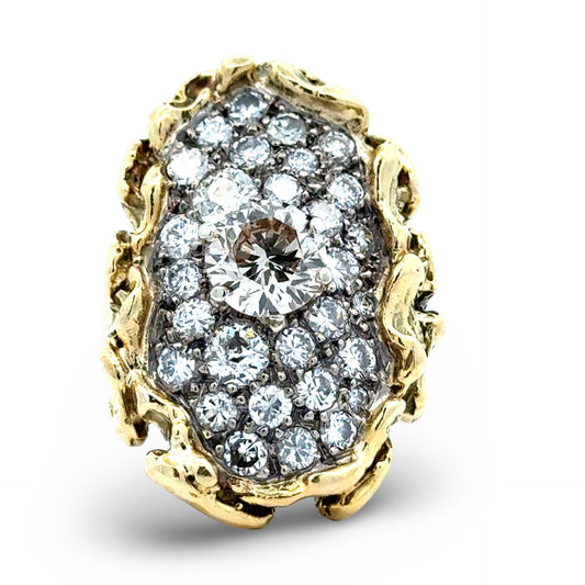 Custom Made 2.00cttw Diamond and 18kt Yellow Nugget Ring