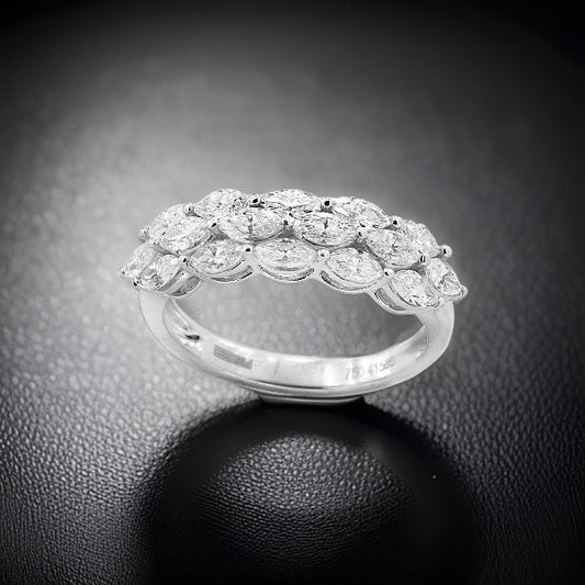 Effy Diamond and 14K White Gold Three Row Ring