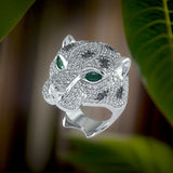 E.H. Collection 14K White Gold Diamond and Emerald Panther Ring 12125