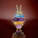 14K Yellow Gold 6.30 cttw Multicolor Gemstone Pendant With Chain 12043