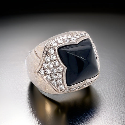 Estate Italian Designer Bvglari Onyx 1.35 cttw Diamond Ring 11972