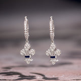 Art Deco Reproduction Aristocrat Diamond and Sapphire Fleur-de-lis Dangle Earrings 11802