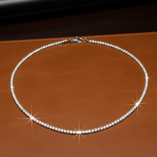 7.47 Diamond and 14K White Gold Straight Line Tennis Necklace