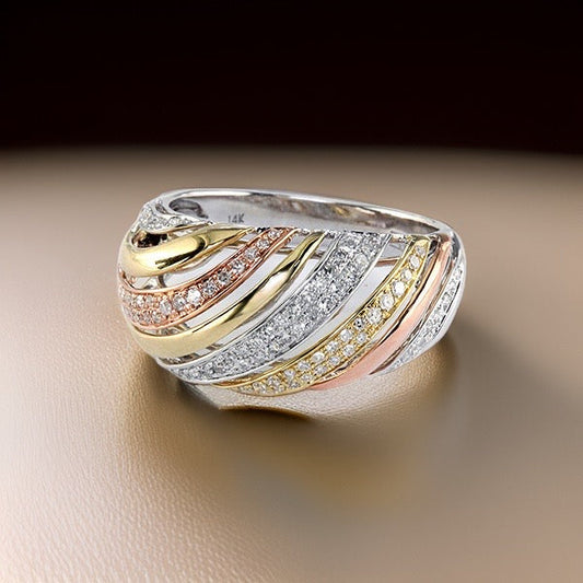 E.H. Collection Tricolor 14K Gold .40 cttw Diamond Ring 11455