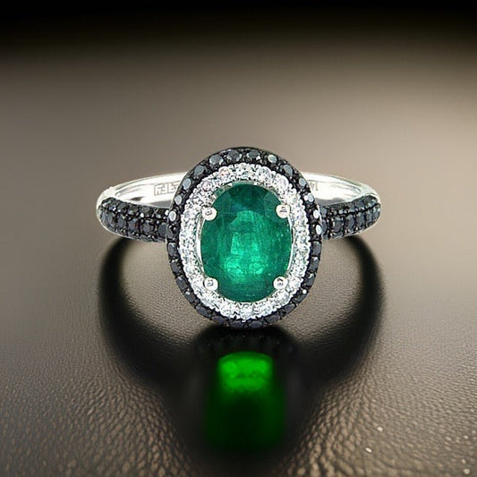 E.H. Collection 1.14 ct Emerald and Diamond Halo Ring 11453