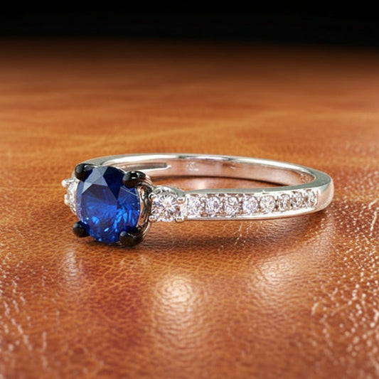 Effy Blue and White Diamond and 14K White Gold Ring