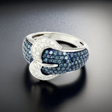 E.H. Collection 1.27 cttw Blue and White Diamond Belt Style Ring 11410