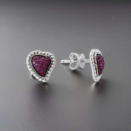 E.H. Collection .27 cttw Ruby Heart Earrings 11351