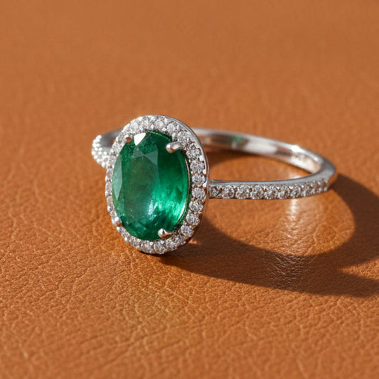 Effy 1.52 ct Emerald, Diamond and 14K White Gold Halo Ring