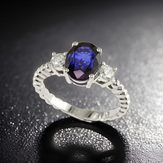 Effy Sapphire, Diamond and 14K White Gold 3-Stone Ring