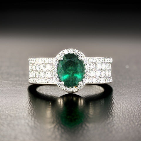 E.H. Collection 1.13 ct Emerald and Diamond Halo Ring 11326