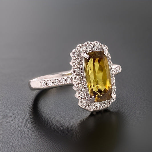 Estate 2.35 ct Golden Sphere and Diamond Platinum Ring 11036