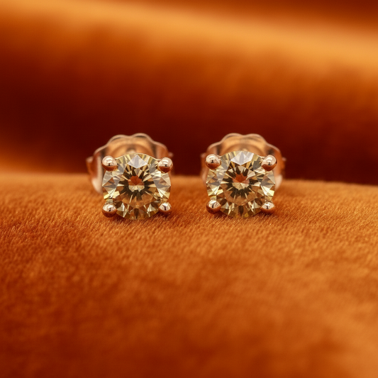 Natural Fancy Orange Diamond and 14K Yellow Gold Stud Earrings