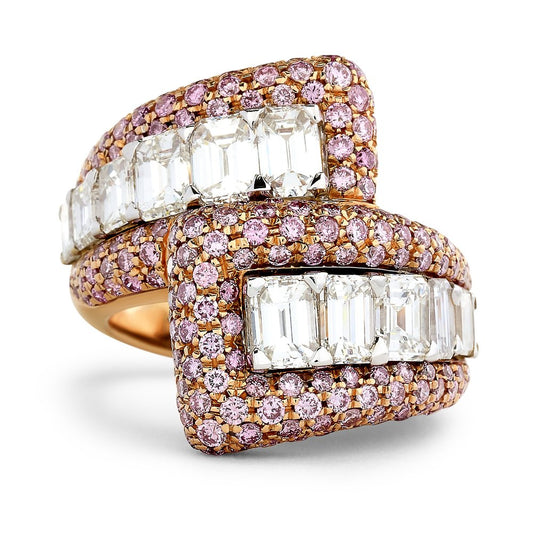 Estate Italian Designer Ambrosi 3.50 cttw Diamond & 1.50 cttw Natural Fancy Pink 18K Rose Gold Bypass Ring 15031