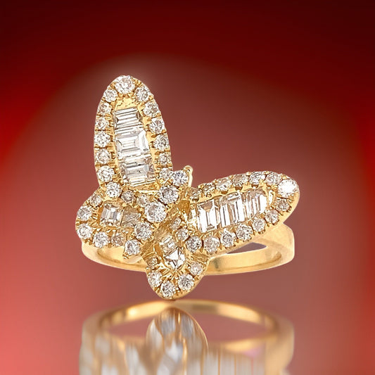 Fashionista Diamond and 18K Yellow Gold Butterfly Ring