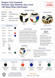 Designer Asch Grossbardt Diamond, Lapis, Malachite, Onyx, Coral  14K Yellow/White Gold Pendant