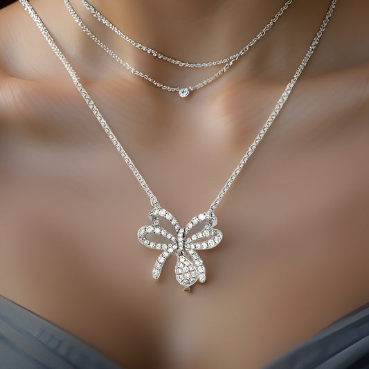 Clyde Duneier Diamond and 14K White Gold Bow Necklace