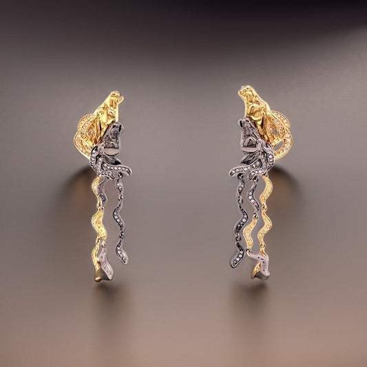 18K Yellow Gold and Black Rhodium .70 cttw Diamond Horse Earrings 07876