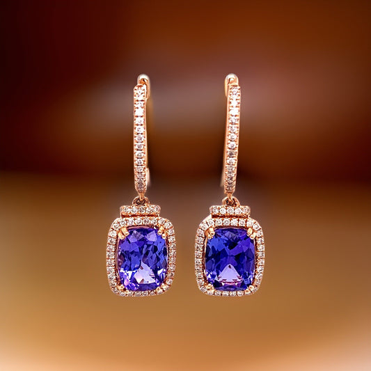 E.H. Collection 2.38 cttw Tanzanite and Diamond Rose Gold Earrings 07138