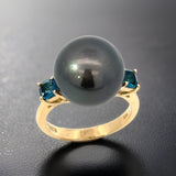 Effy London Blue Topaz & Black Tahitian Pearl Ring