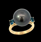 Effy London Blue Topaz & Black Tahitian Pearl Ring