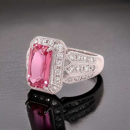 Estate 2.81ct Pink Sapphire Diamond Platinum Ring (GIA Report NO HEAT) 14343