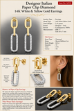 Designer Italian Paper Clip Diamond 14K White & Yellow Gold Earring