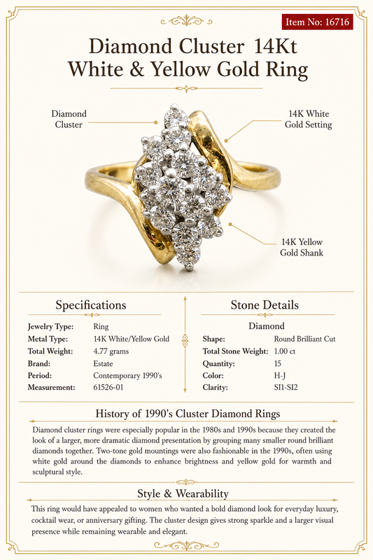 Estate Contemporary Diamond Cluster 14Kt White & Yellow Gold Ring