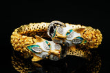 Estate Double Head Panther Enamel Diamond Bracelet 18K Yellow Gold 15686