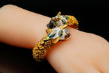 Estate Double Head Panther Enamel Diamond Bracelet 18K Yellow Gold 15686